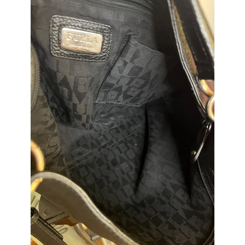 Furla Pebbled Leather Hobo Tote Crossbody Bag in Black